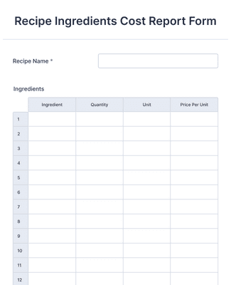 Recipe Ingredients Cost Report Form Template | Jotform