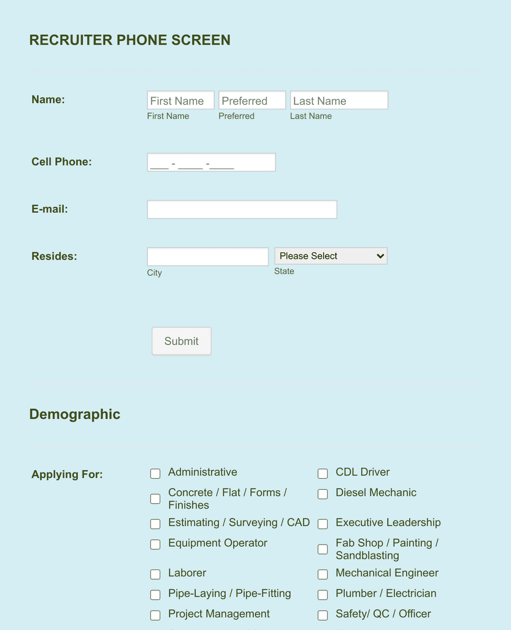 Recruiter Phone Screen Form Template | Jotform