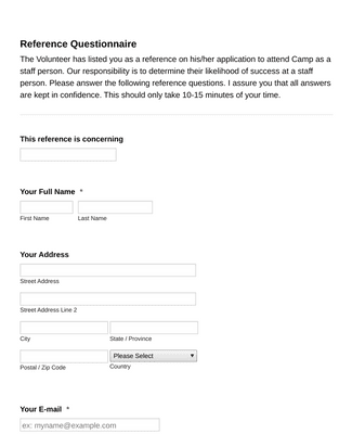 Form Templates: Referrer Check Questionnaire