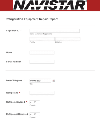 Refrigeration Service Report Form