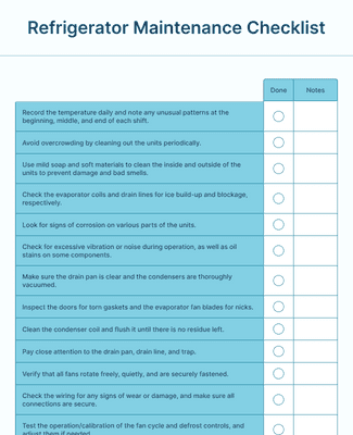 Refrigerator Maintenance Checklist Form Template | Jotform