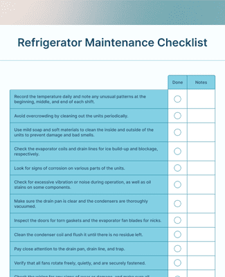 Refrigerator Maintenance Checklist Form Template | Jotform