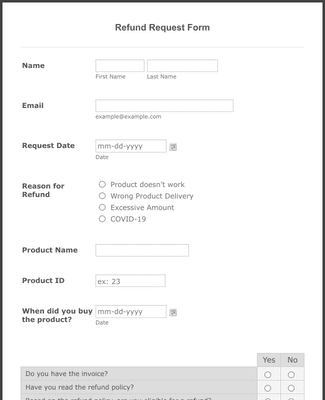 Form Templates: Refund Request Form