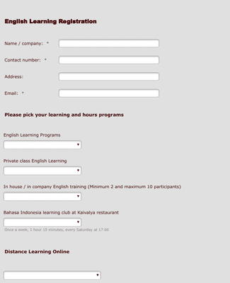 Form Templates: Registration Form English Learning Programs