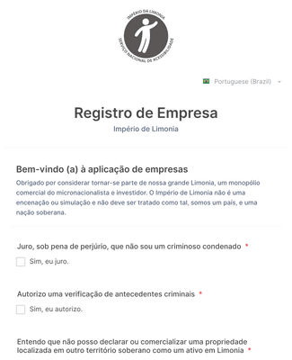 Form Templates: Registro de Empresa | Império da Limonia