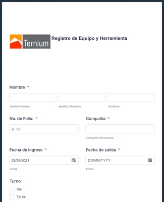 Form Templates: Registro de Equipo y Herramienta