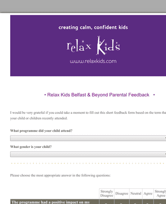 Form Templates: Relax Kids Term Feedback Form