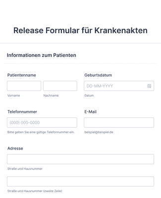 Release Formular für Krankenakten Formularvorlage | Jotform
