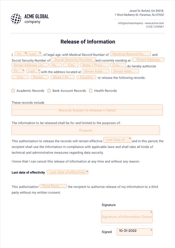 Release Of Information Template Sign Templates Jotform