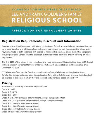 Form Templates: Religious School Application For Enrollment