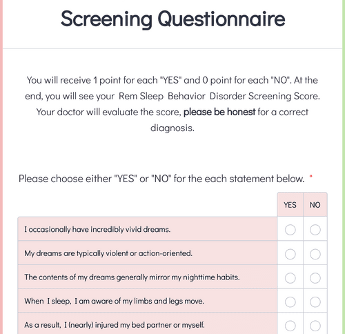 Form Templates: Rem Sleep Behavior Disorder Screening Questionnaire