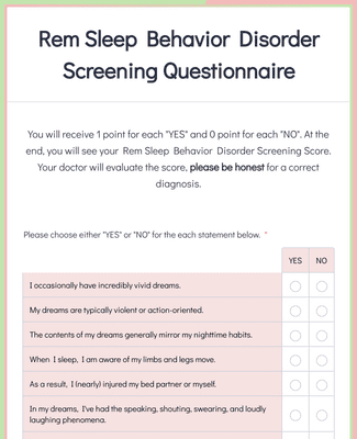 Rem Sleep Behavior Disorder Screening Questionnaire