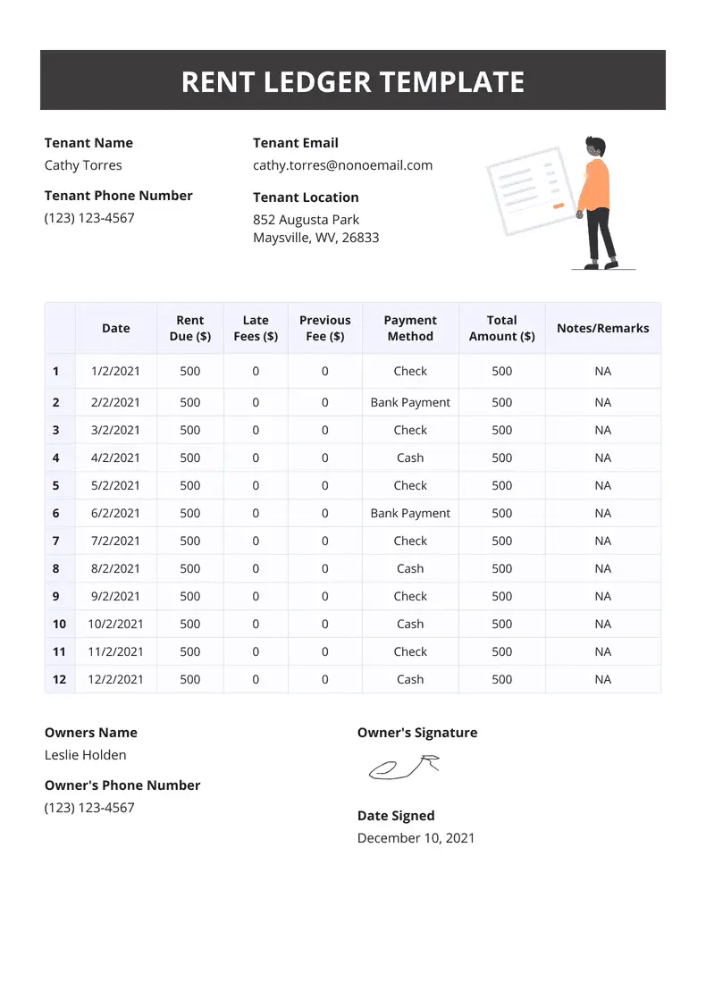 Rent Ledger Template - Sign Templates | Jotform