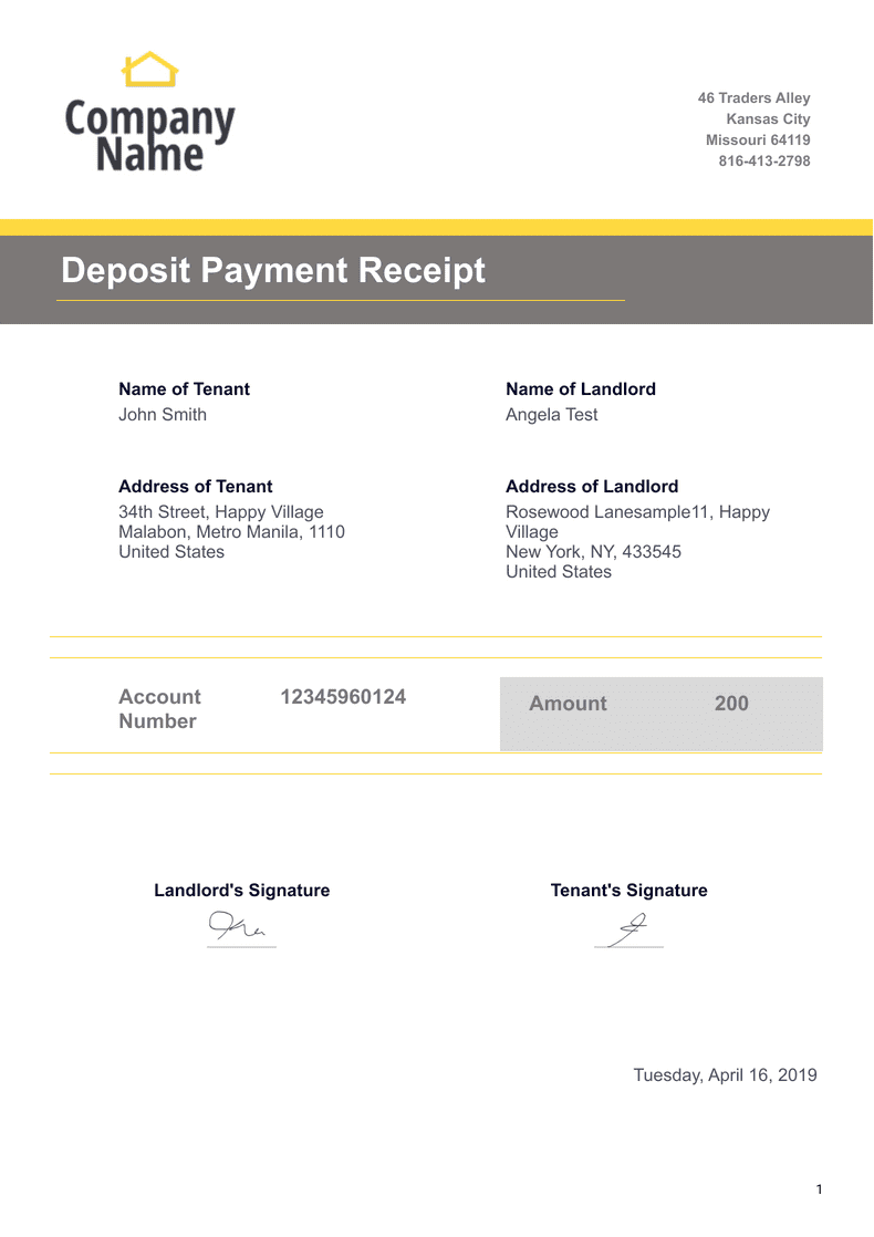 Rental Deposit Receipt Template PDF Templates Jotform