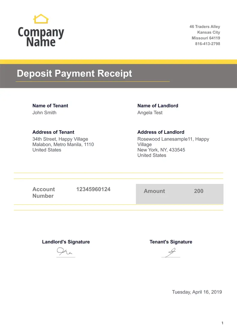 Rental Deposit Receipt