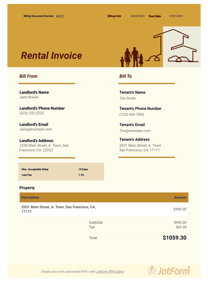 commercial property rental invoice template