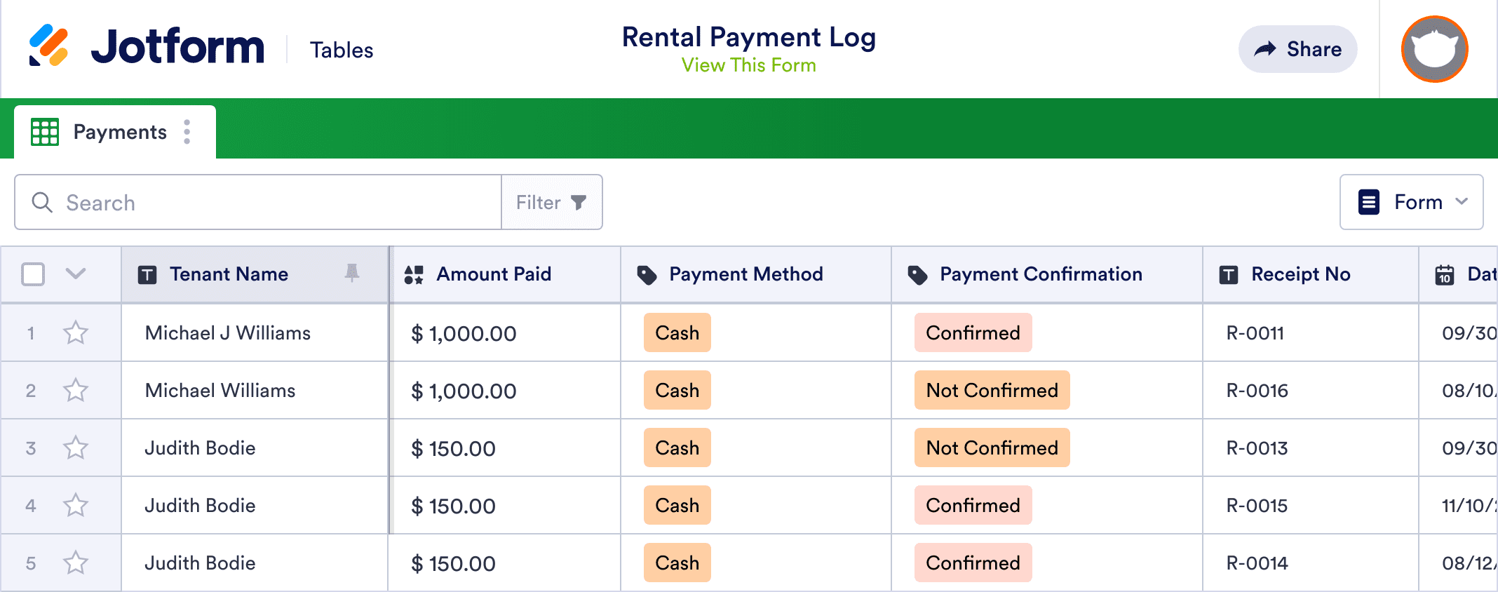 Rental Payment Log Template