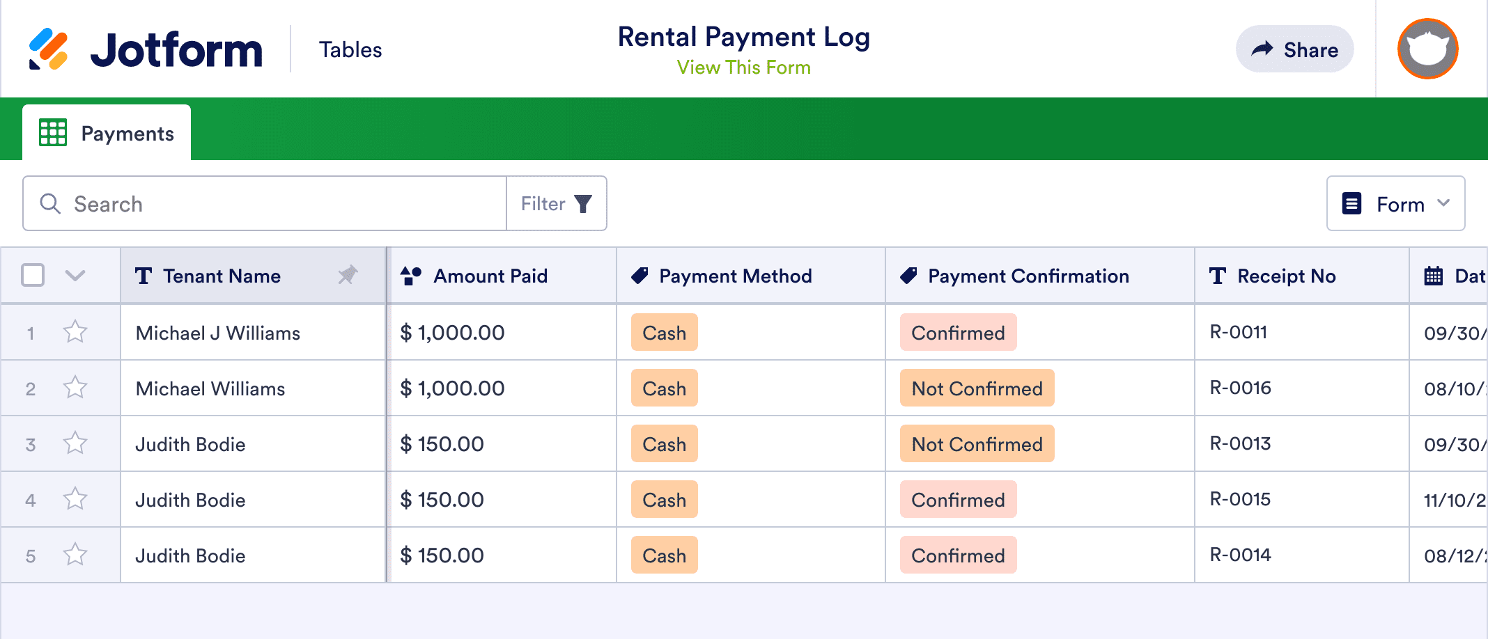 Rental Payment Log Template