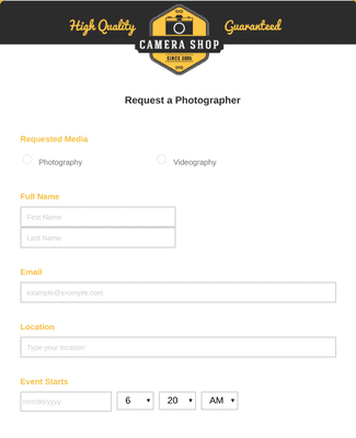 Form Templates: Request a Photographer