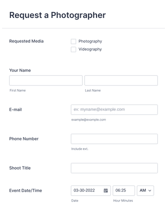 Form Templates: Request a Photoshoot Form