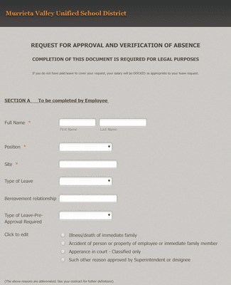 Form Templates: Request for Approval and Verification of Absence