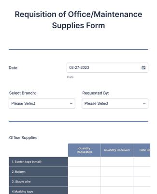 Requisition of Supplies Materials Form