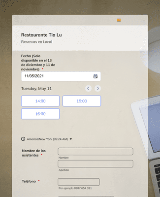 Form Templates: Reserva Restaurante Tia Lu