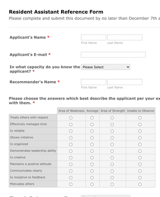 Resident Assistant Reference Form Template | Jotform