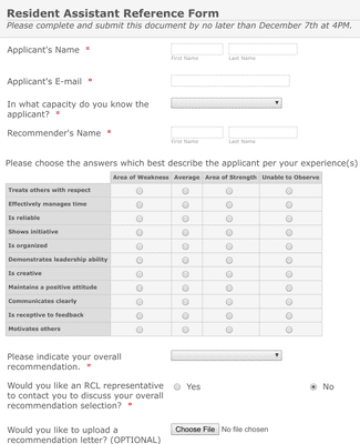 Resident Assistant Reference Form Template | Jotform