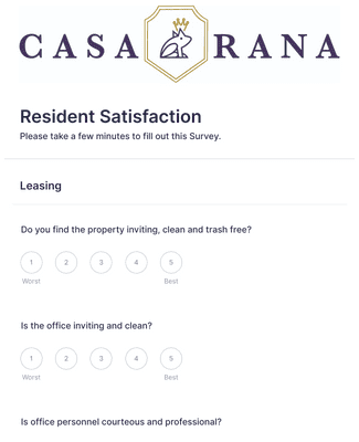 Resident Satisfaction Survey 1-3 Beds