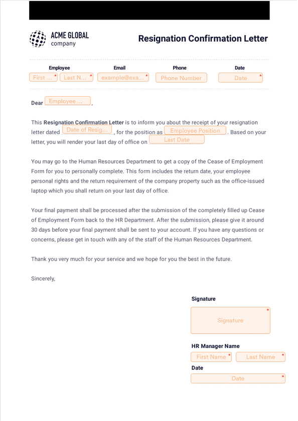 PDF Templates: Resignation Confirmation Letter