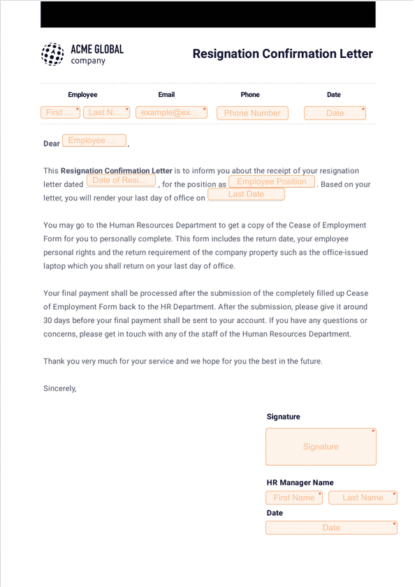 Resignation Confirmation Letter - Sign Templates | Jotform