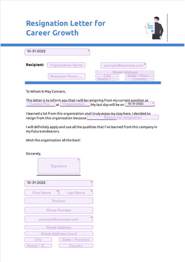 Resignation Letter For Career Growth Sign Templates Jotform