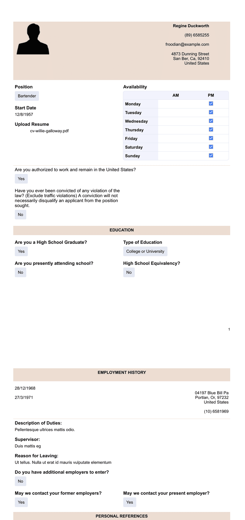 Applicant Resume Template - PDF Templates | Jotform