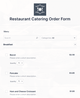 Form Templates: Restaurant Catering Order Form Template