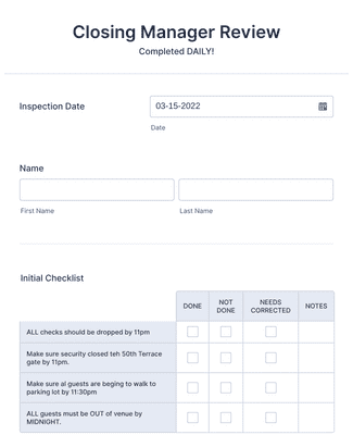 Form Templates: Restaurant Closing Manager Review
