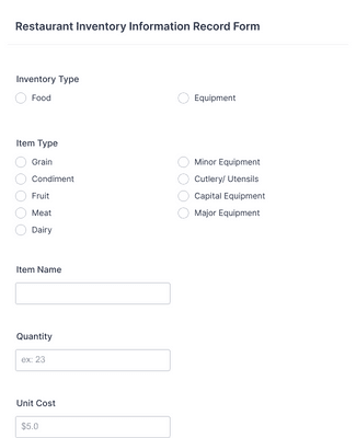 Form Templates: Restaurant Inventory Information Record Form