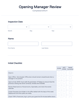 Form Templates: Restaurant Opening Manager Review