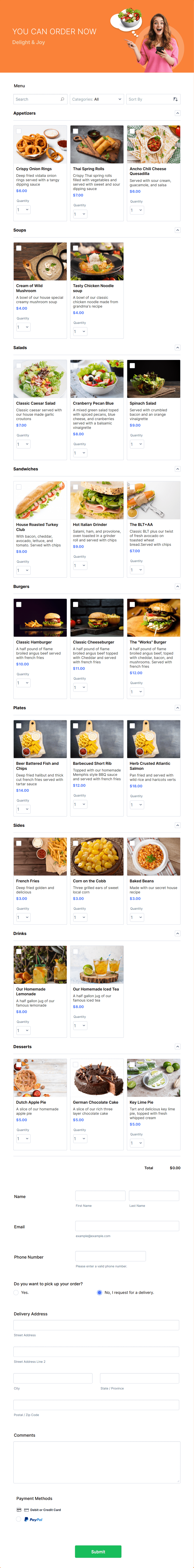 Template restaurant-order-form