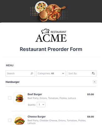 Form Templates: Restaurant Preorder Form Template