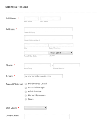 Form Templates: Resume Collection Form