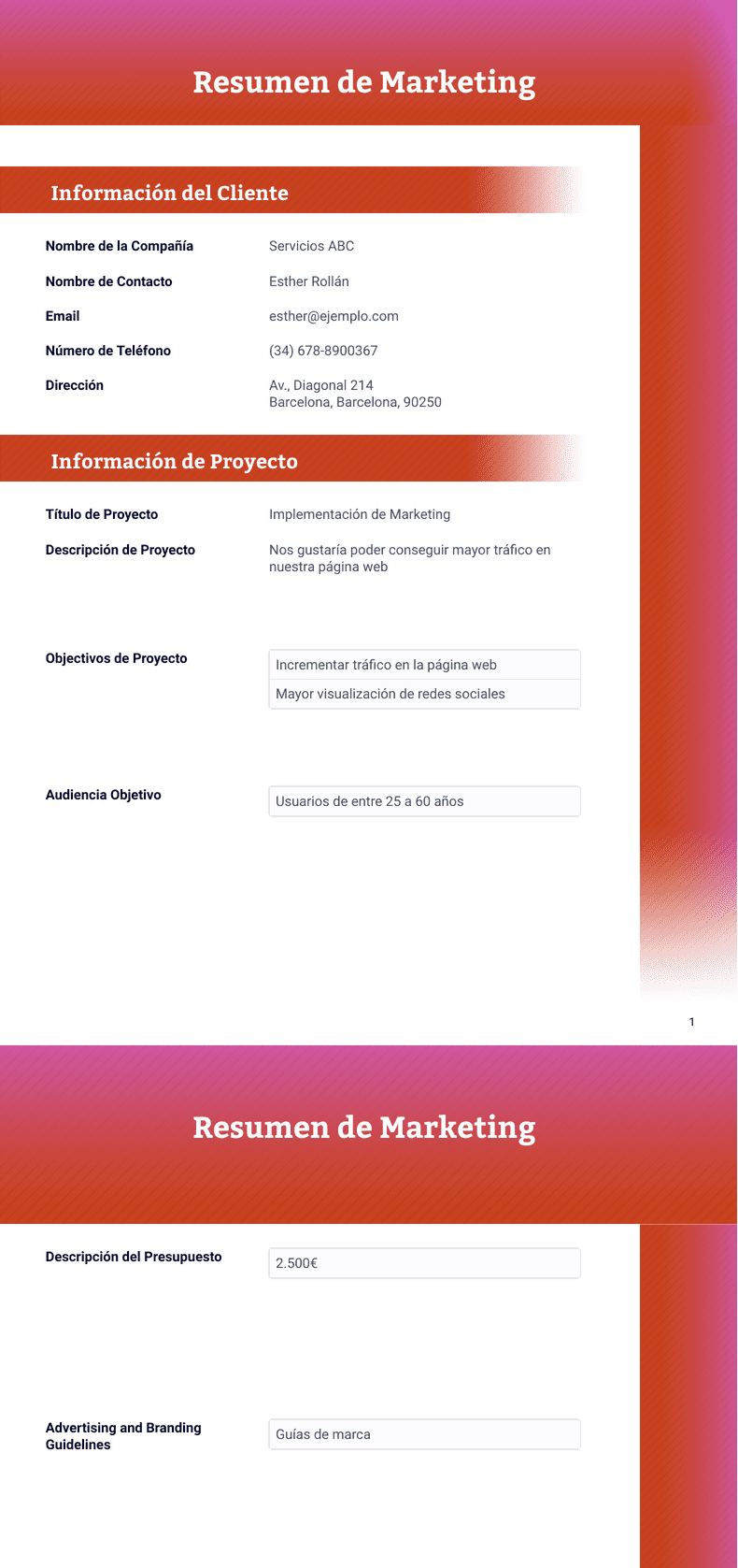 PDF Templates: Resumen de Marketing Plantilla