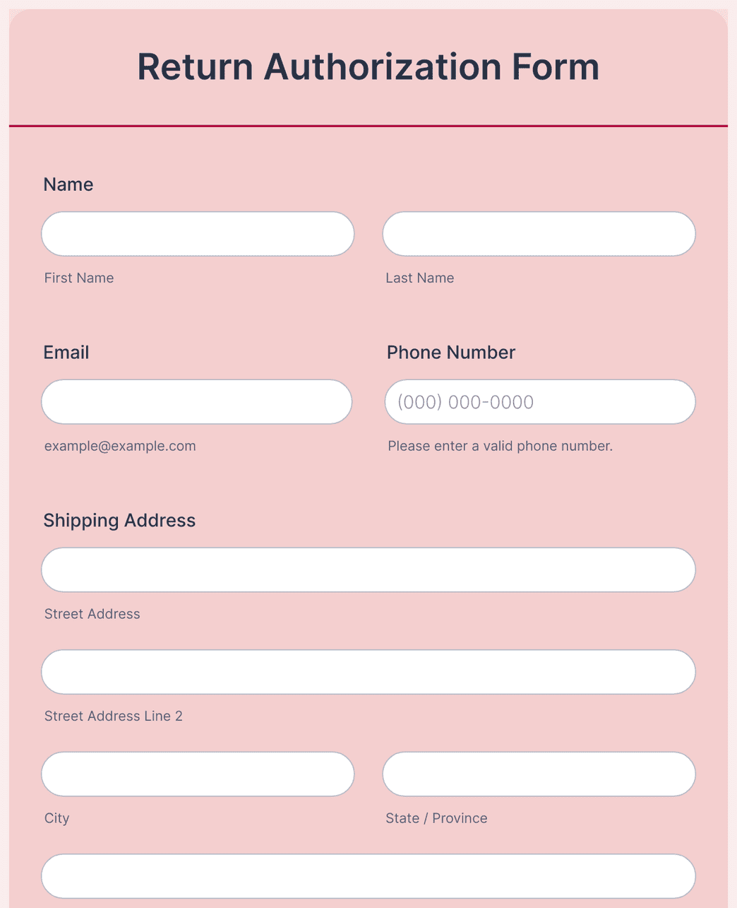 Return Authorization Form Template Jotform