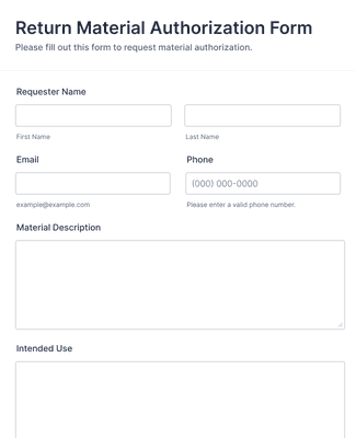 Return Material Authorization Form Template Jotform