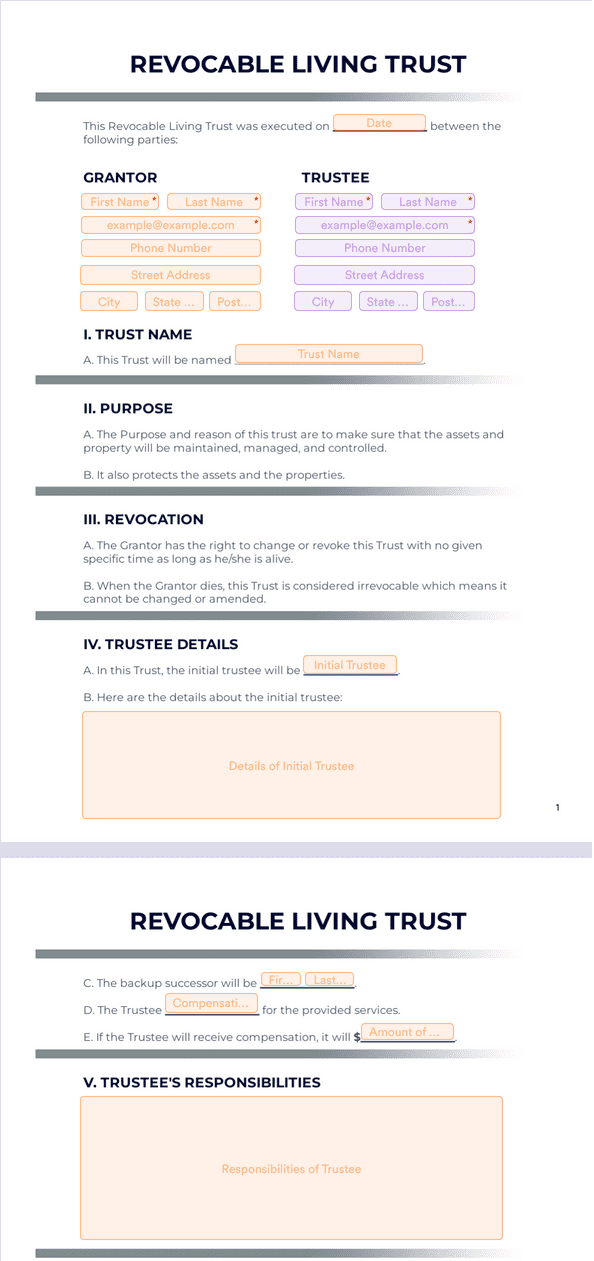 Sign Templates: Revocable Living Trust
