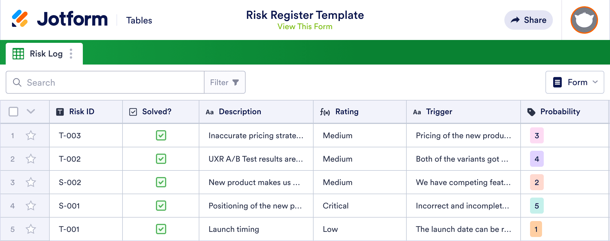 Risk Register Template