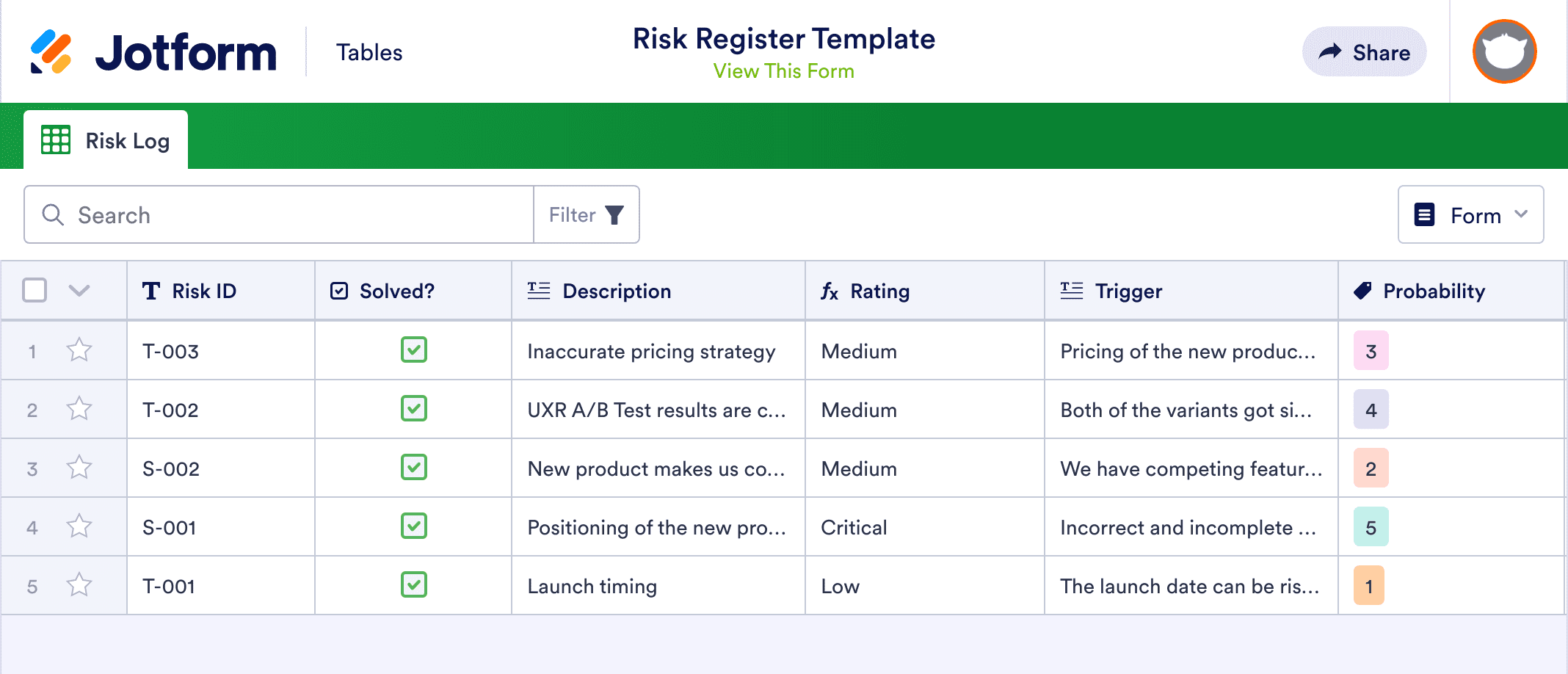 Risk Register Template