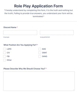Form Templates: Role Play Application Form