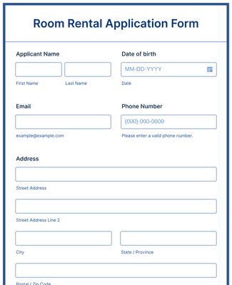 Form Templates: Room Rental Application Form