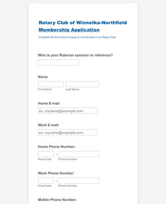 Rotary Club Membership Application Form